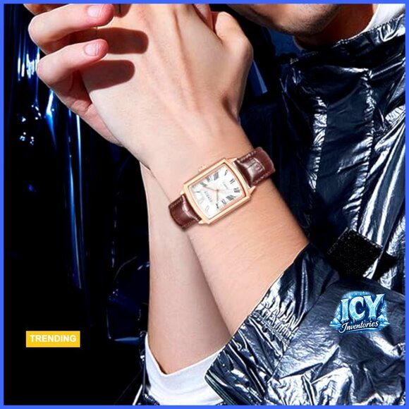 Silver Tone Stainless Steel Case Quartz Analog Watch Brown Leather Strap main image 6